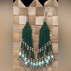 Handmade Sterling silver long beaded boho earrings 4”